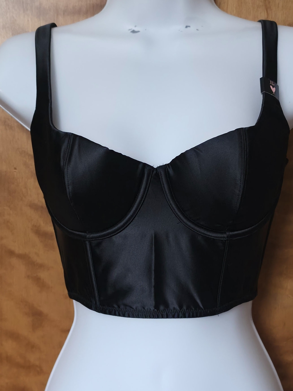 Victoria's Secret Black Satin Longline Bustier Crop Top